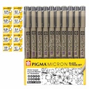 Set 10 Tiralíneas Pigma Micron Sakura Negro Manga Intermedio