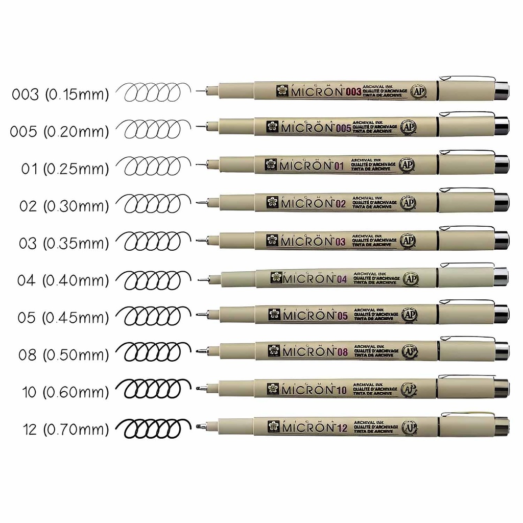 Set 10 Tiralíneas Pigma Micron Sakura Negro Manga Intermedio