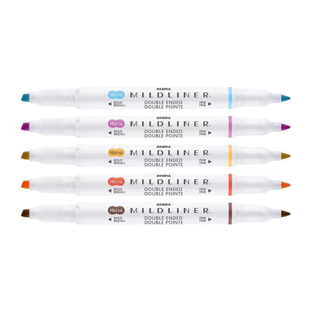 Marcadores Zebra Mildliner Doble Punta Colores Cálidos 5ud