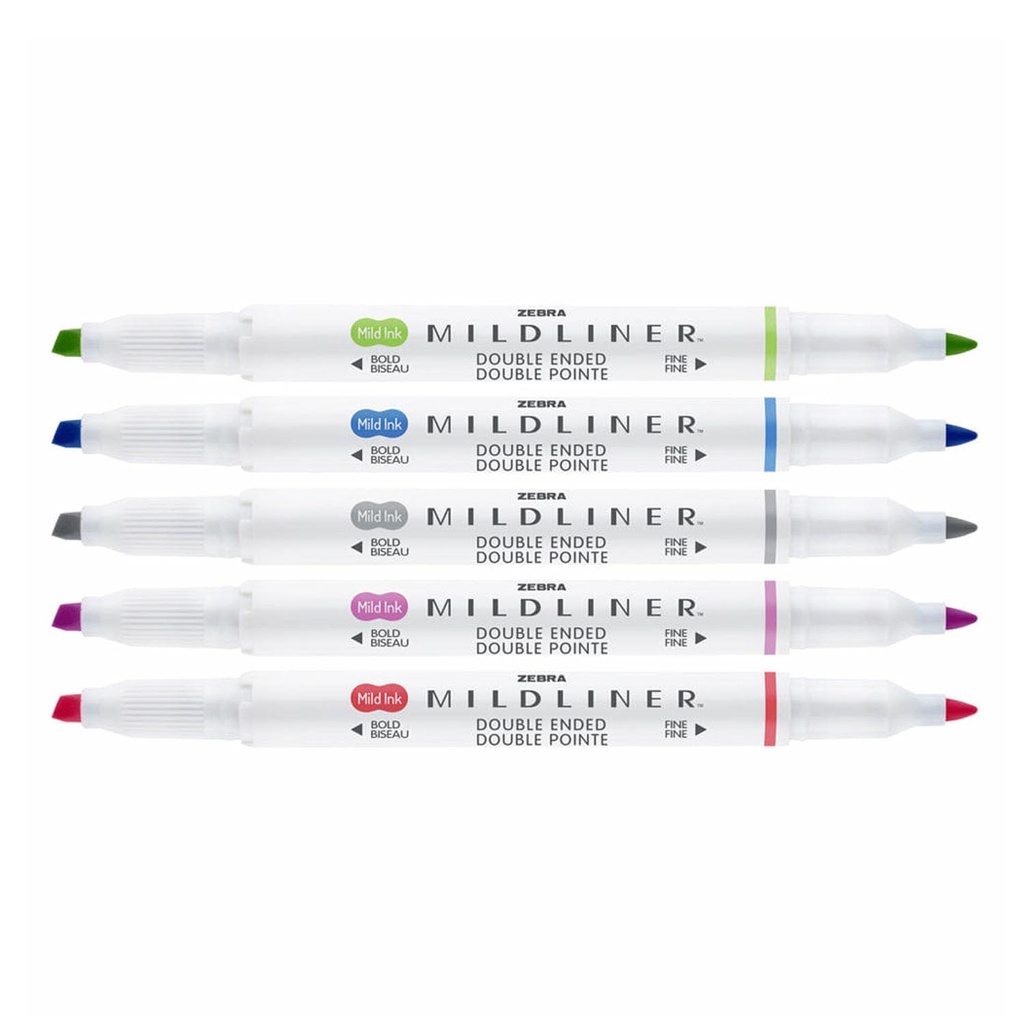 Marcadores Zebra Mildliner Doble Punta Colores Fríos 5ud