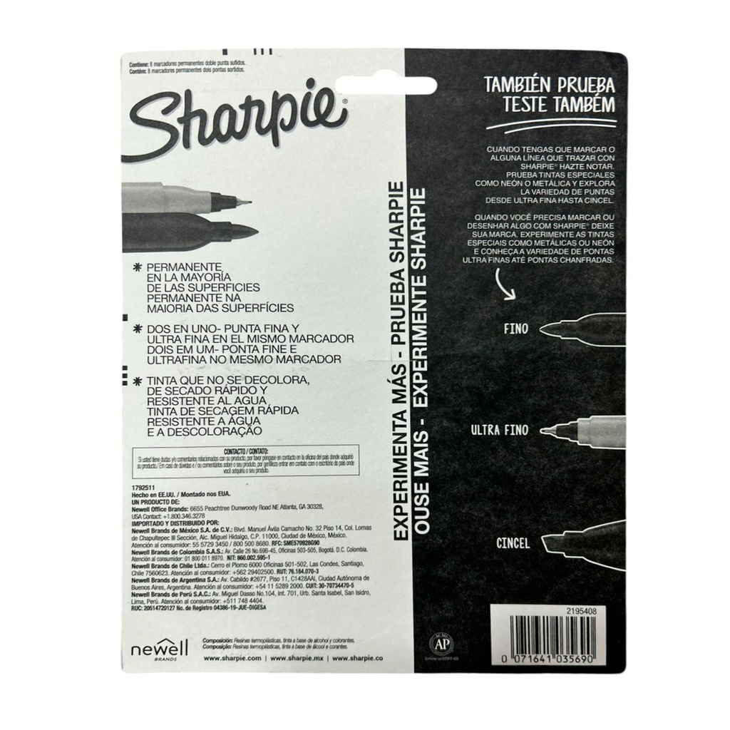Marcador Sharpie Doble Punta 8 colores Permanente