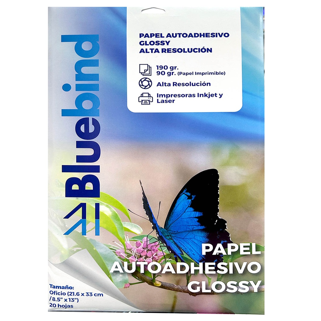 Papel Autoadhesivo Brillante AR 190gr.Oficio (20 hojas)