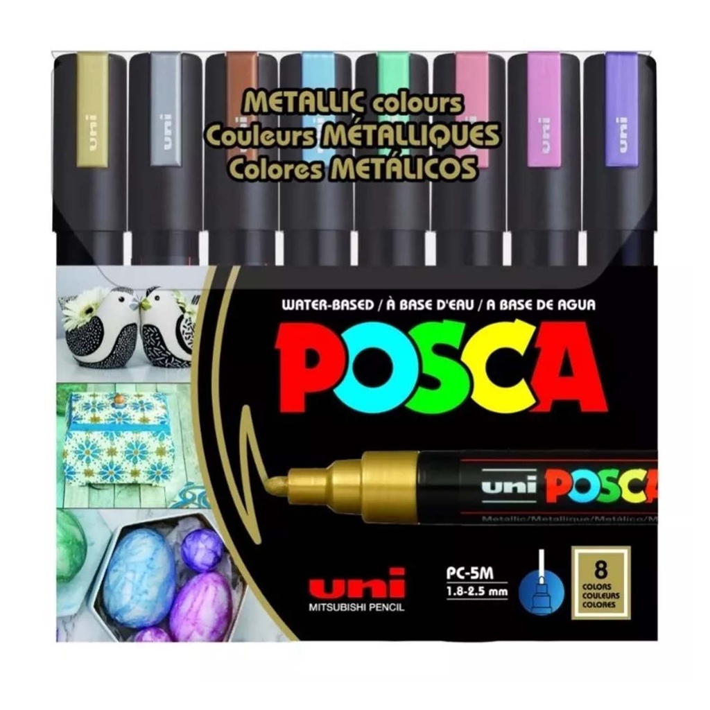 Marcador Uni Posca Set 8 Colores Metálicos 5M