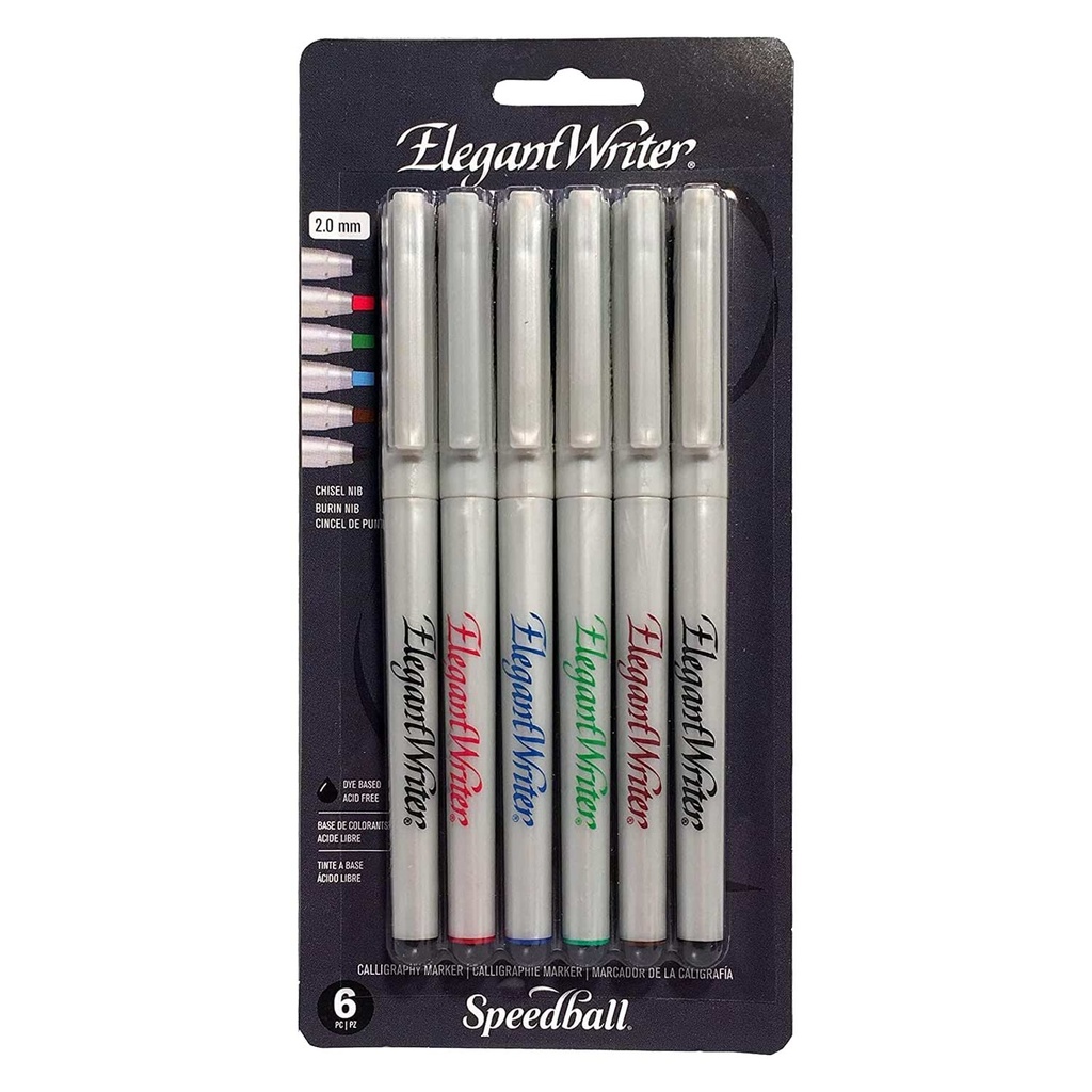Set de 6 plumones caligráficos 2mm colores Elegant Writer