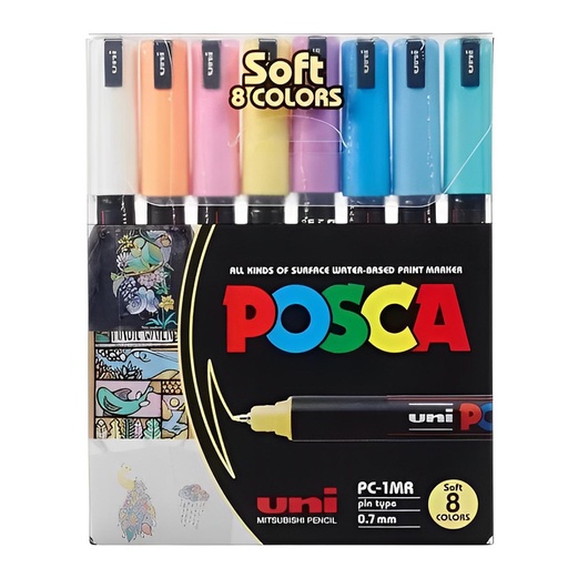 Marcador Uni Posca 8 Colores Pastel 1MR 0.7mm