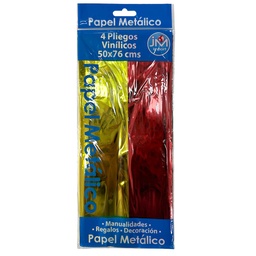 [PAPECHI189] Papel Metálico 50x76cm JM Dorado-Rojo 4ud